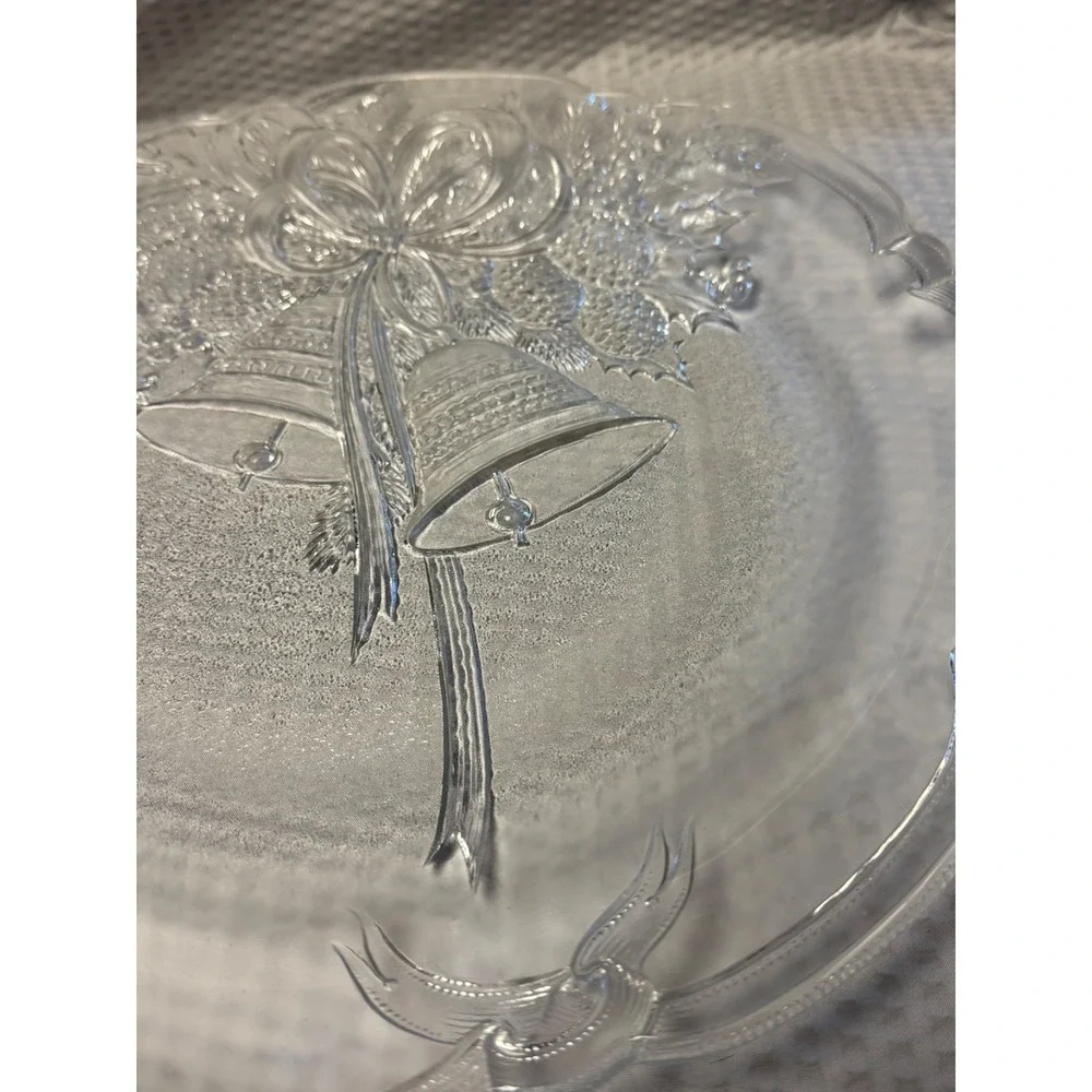 Mikasa Crystal Holiday Bells Mistletoe Scalloped Edge Hostess Platter 15